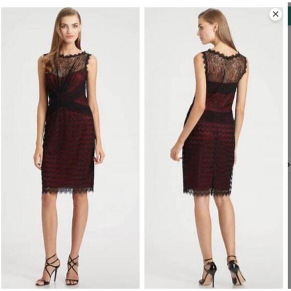 Tadashi Shoji mix bodice Lace black Red mini sleeveless sheath Cocktail Dress 6 - Picture 1 of 15